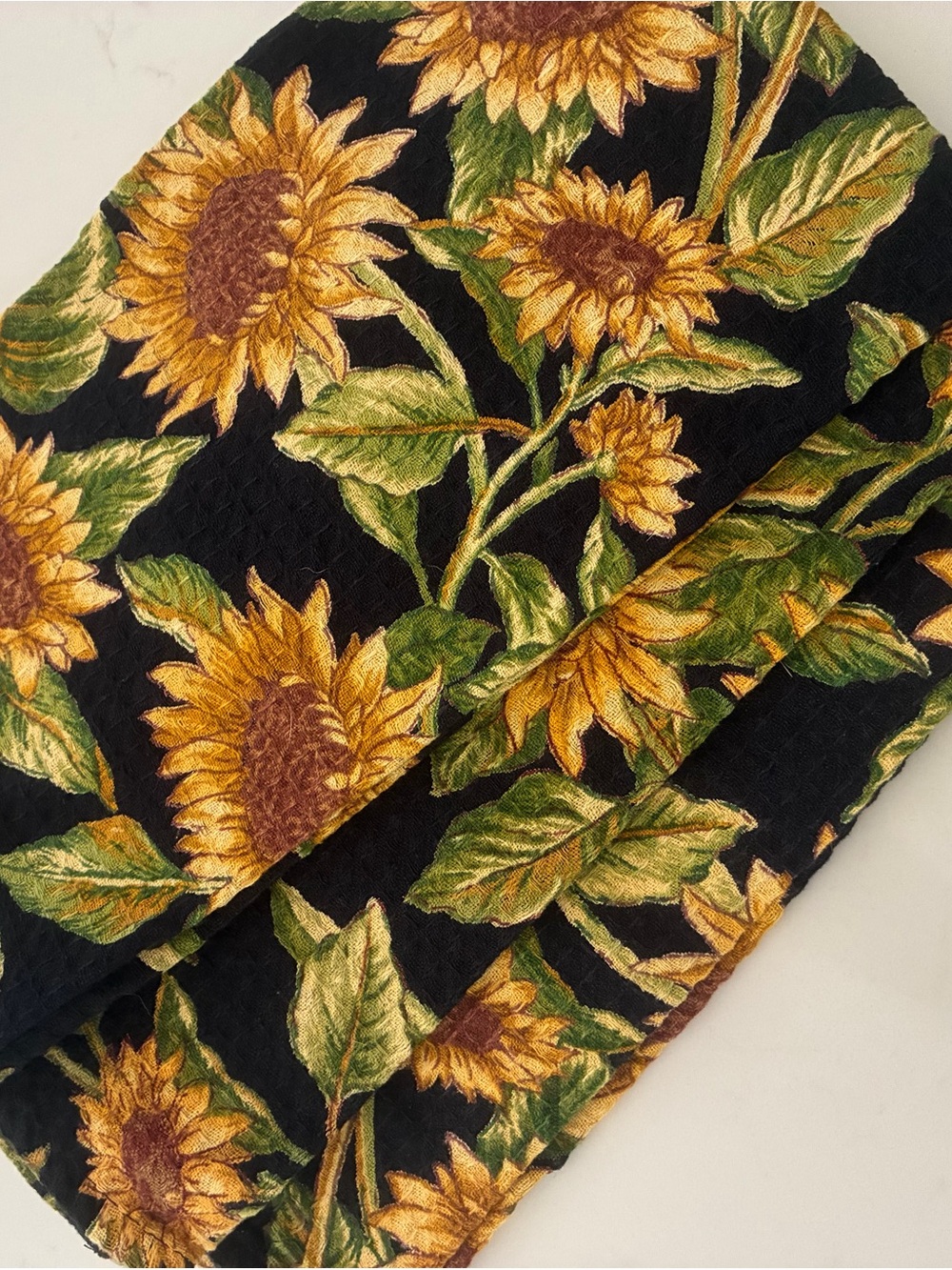 April Cornell Sunflower design Kitchen Dish Towels Panel in Yellow, Green, Black